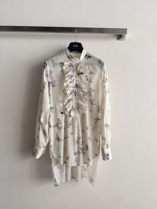 Dior Butterfly-Print Collared Shirt with Bee Embellishment for a Stylish Appearance