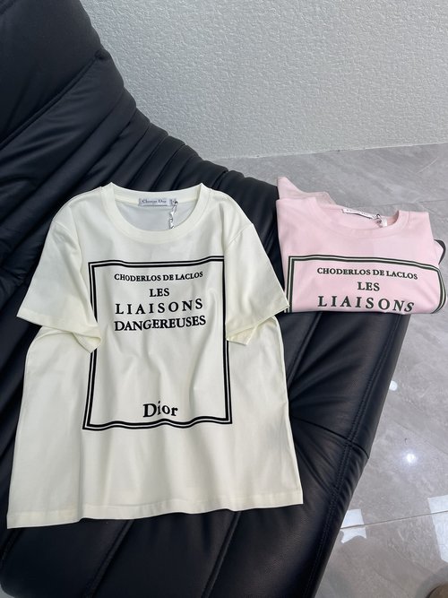 Dior Round Neck Letter Logo Short-Sleeved T-Shirt with Flocking Printing