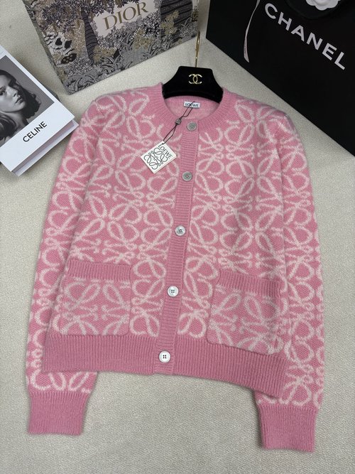 Loewe Knitted Round Neck Cardigan with Brand Logo and Decorative Buttons