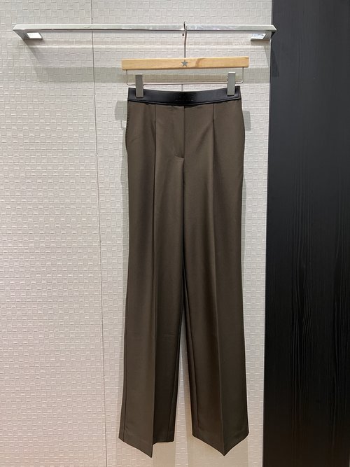 Loewe Patchwork Leather Belted Wide-Leg Trousers with Elastic Waist, Simple and Versatile