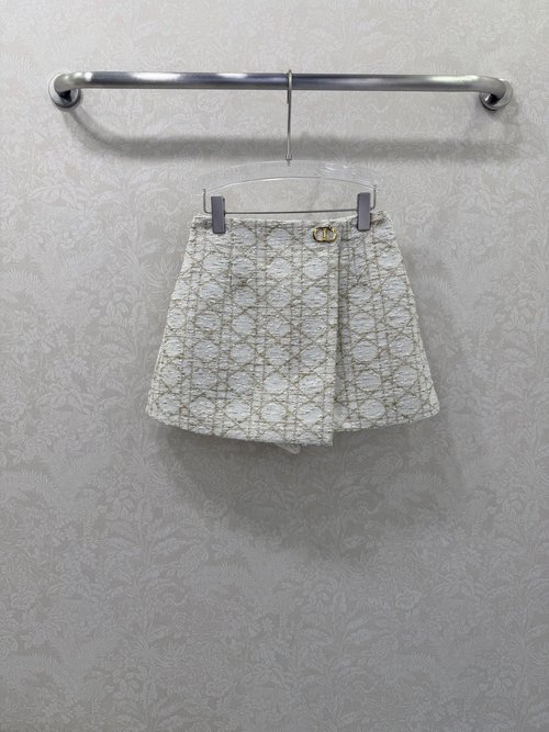 Dior Elegant Checked Shorts Skirt with Gold Embellishments