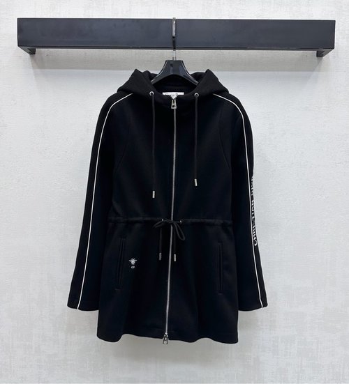 Dior Hooded Drawstring Mid-Length Coat with Embroidered Logo