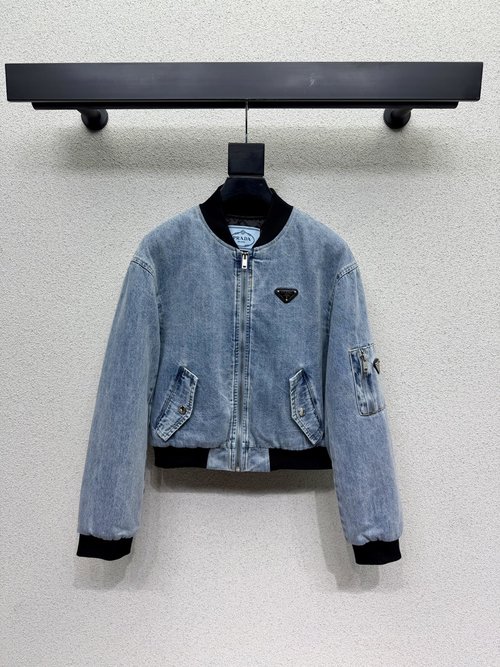 Prada Fashionable Denim Jacket with Triangle Logo, Premium Fabric