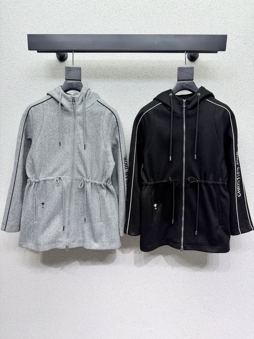 Dior Cozy Woolen Hooded Coat with Modified Neckline