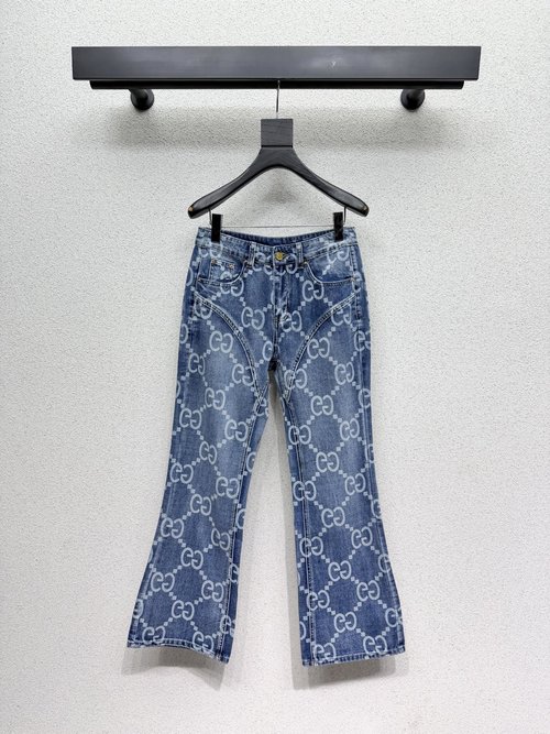 Gucci G Family Damask Micro Flare Jeans, Slimming and High-Quality