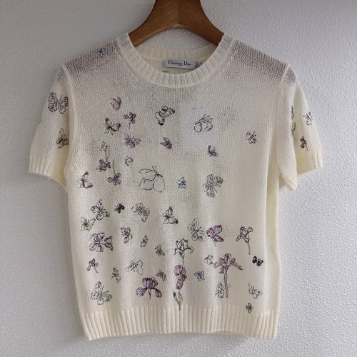 Dior Early Spring Embroidered Short-Sleeve Knitted Pullover
