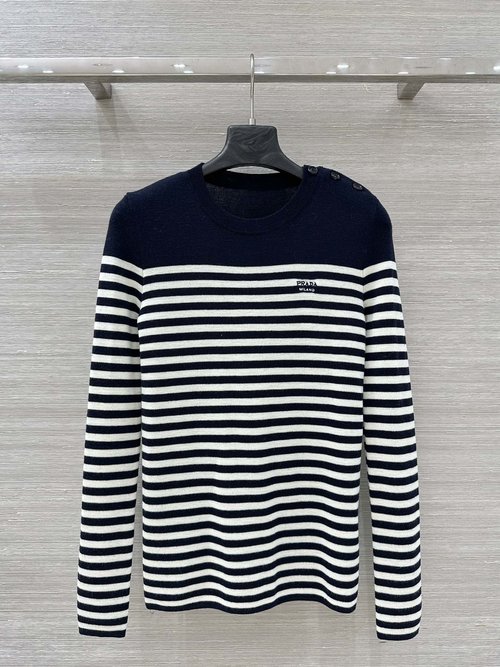 Prada Exclusively Released Striped Knit Top with Letter Inlay for a Versatile Appearance