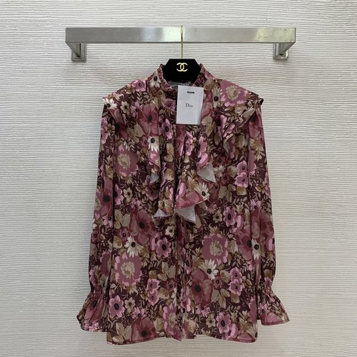 Dior Loose-fit Satin Blouse with Ruffled Trim