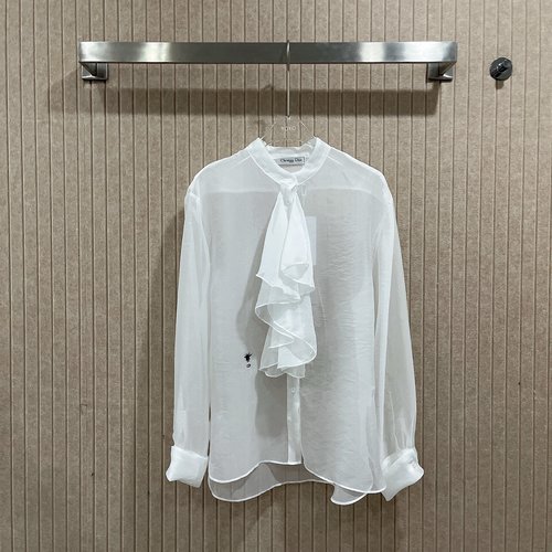 Dior Silk Organza Transparent Shirt with Ruffled Hem