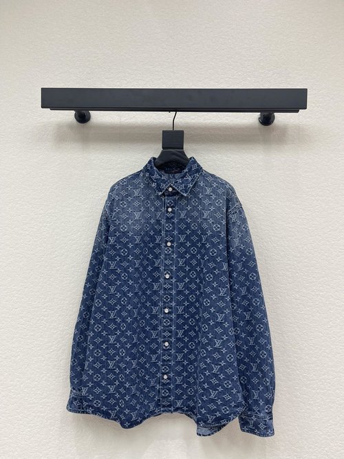 Louis Vuitton Gradient Jacquard Long-sleeved Denim Shirt with Brand Logo