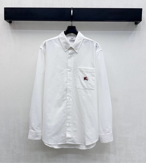 Burberry Imported Cotton Button-Down Shirt with Embroidered Logo