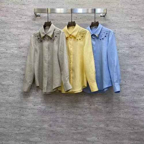 Valentino Refined Linen Shirt with Collar Hollow Embroidery