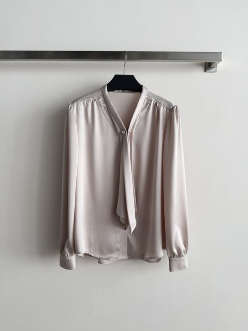 Loro Piana Acetate Blend V-Neck Shirt with Ribbon, Elegant & Versatile