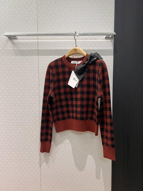 Dior Wool Knit Sweater with Bow Collar, Retro Chic
