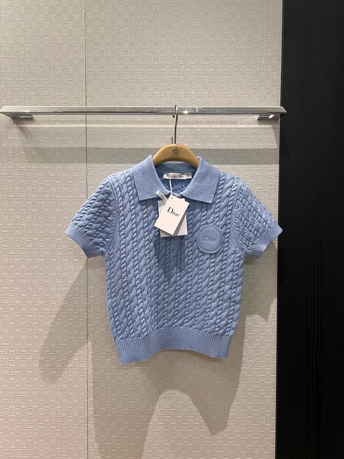 Dior Linen Polo Top with Embroidered Logo, Timeless College Look