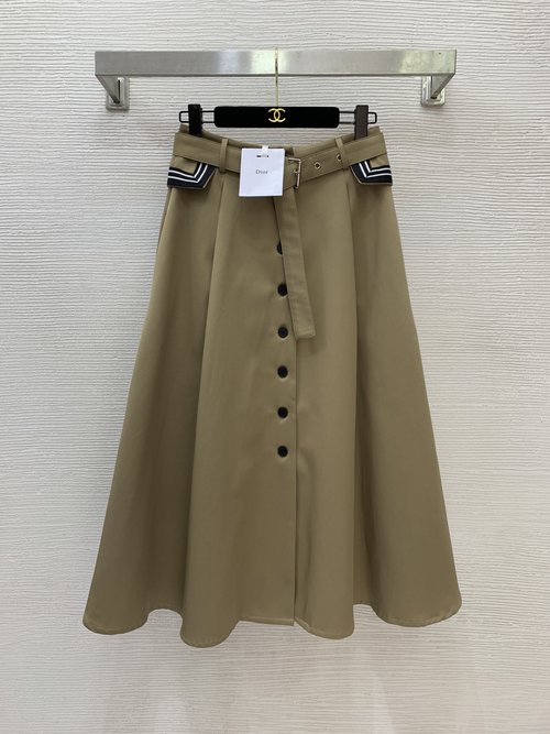 Dior High-waisted Long Skirt with Stripe Flap and Buttons