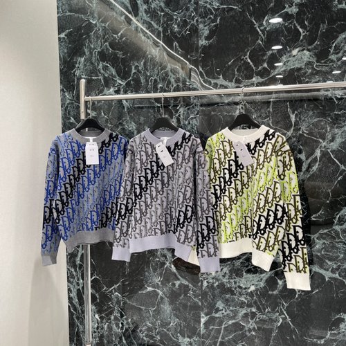 Dior Versatile Full-Print Knitted Sweater with Brand Logo