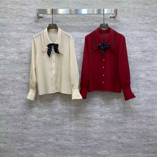 Valentino Elegant Vintage Silk Shirt with Lace Collar and Bow, Available in Two Colors