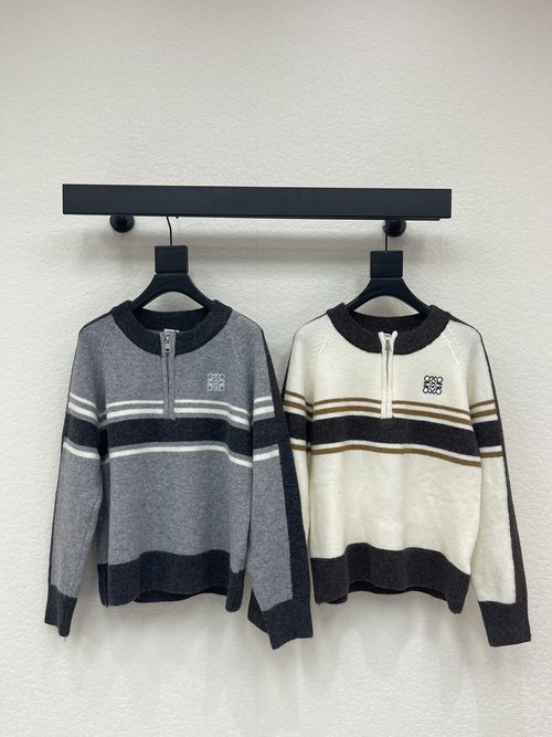 Loewe Half-Zip Knit Sweater with Embroidery, Soft and Versatile