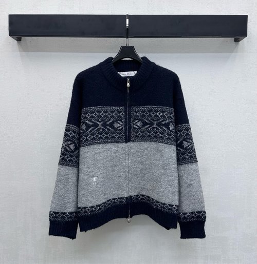 Dior Fair Isle Pattern Round-Neck Embroidered Knit Cardigan, With a Luxury Touch