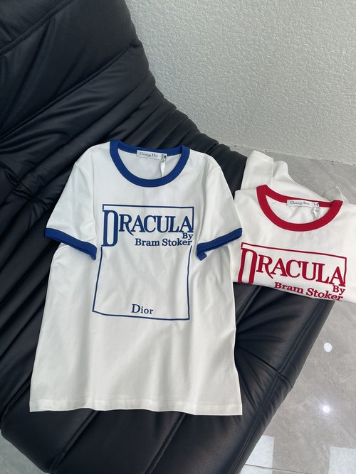 Dior Classic Designer Crew Neck Short Sleeve T-Shirt with Logo, Color Block, and Thread Binding