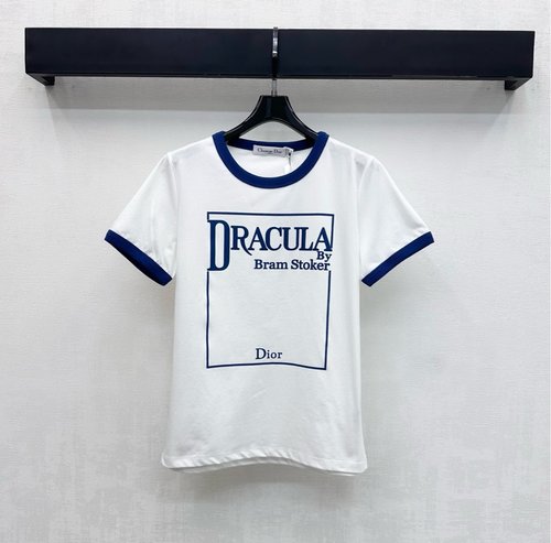 Dior Custom Imported Cotton Contrast Round Neck Logo Short Sleeve T-Shirt