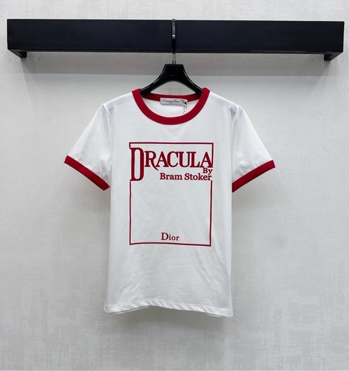 Dior Custom Imported Cotton Contrast Round Neck Logo Short Sleeve T-Shirt