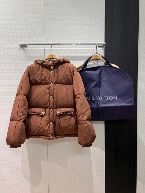 Louis Vuitton Checked Lined Down Jacket with Non-Removable Hood
