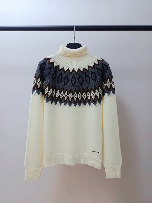 Prada New High-collar Wool Jacquard Knit Sweater
