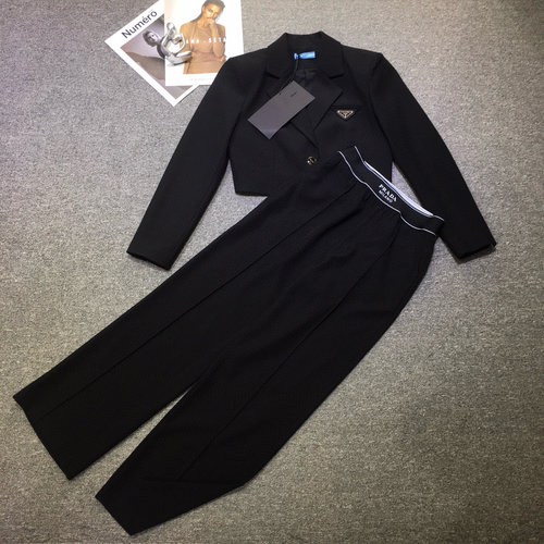 Prada Triangle Logo Buttoned Short Suit and Wide-leg Pants Set