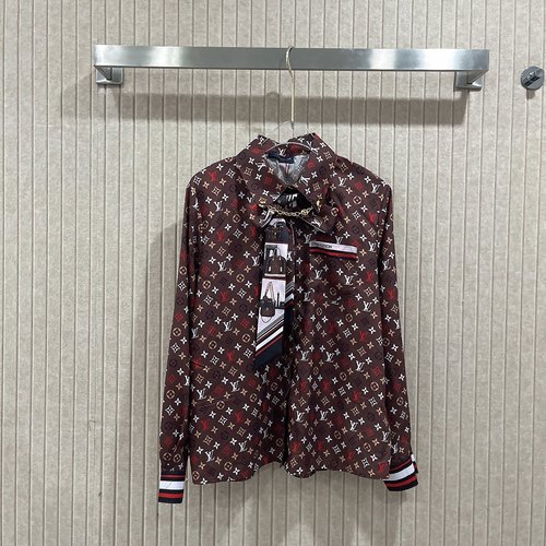 Louis Vuitton Heavy Silk Shirt with Classic All - over Print and Retro Appeal