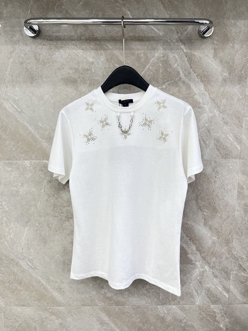 Louis Vuitton Refined Beaded Embroidered Short-Sleeve T-Shirt for a Sophisticated Look