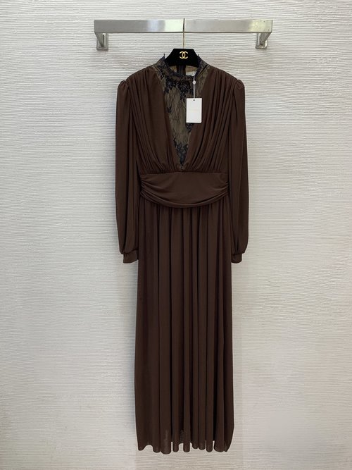 Zimmermann Long Sleeve Silk Blend Dress with Lace and Waistband