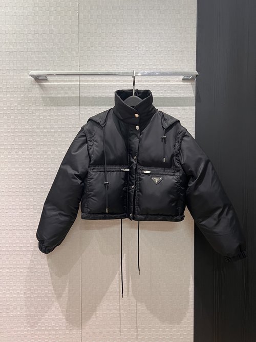 Prada Detachable Sleeve and Collar Short Cotton Jacket with Triangle Logo