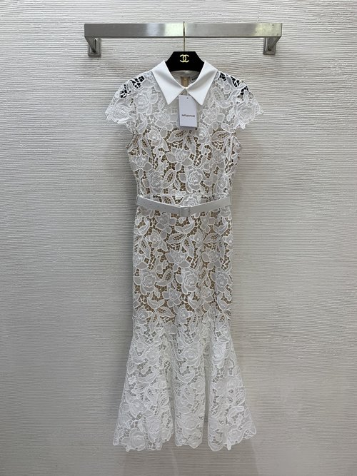 Prada Custom Lace Cut-out Fitted Dress with Belt