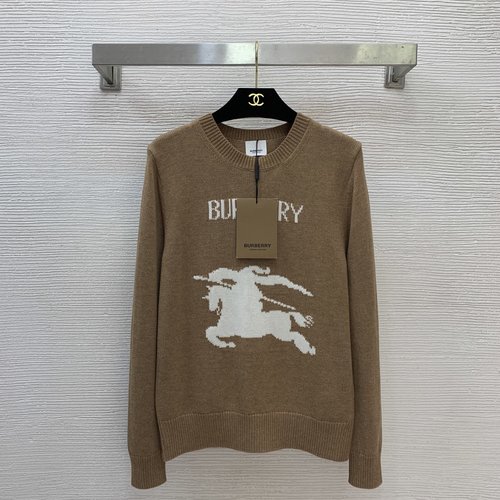 Burberry Round-Neck Knit Top with Knight Horse and Letter Logo