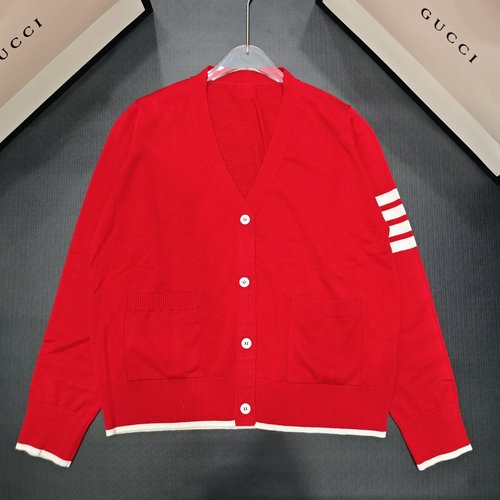 Thom Browne Two - Pocket V - Neck Long - Sleeve Cardigan, Wool for Elegance