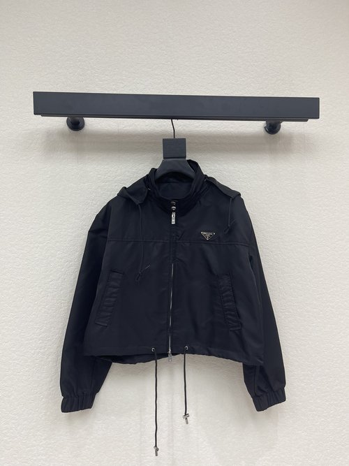 Prada Customized Nylon Zip-Up Hooded Jackets with Drawstring Hem