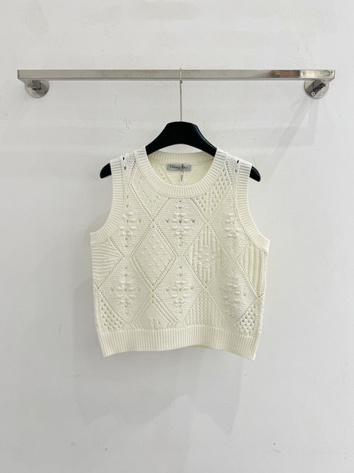 Dior Timeless Diamond Pattern Round-Neck Sleeveless Vest