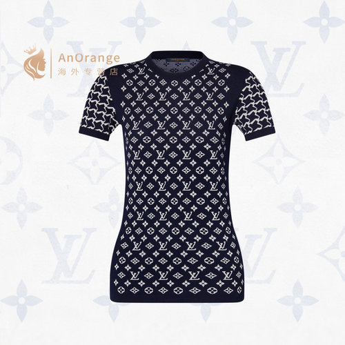 Louis Vuitton Classic Monogram Spliced Short-Sleeve Knit Top