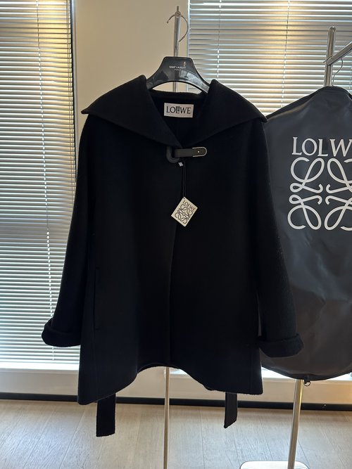 Loewe Classic Small A-Style Cashmere Coat with Leather Buttons and Lapel