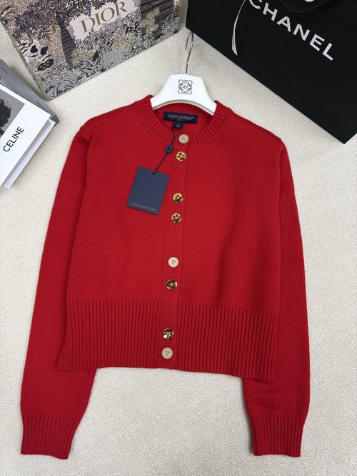 Louis Vuitton Knitted Round-Neck Cardigan with Logo Buttons