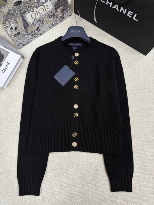 Louis Vuitton Knit Round-Neck Cardigan with Luxury Logo Buttons