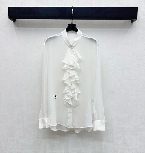 Dior Imported Silk Shirt with Stacked Collar and Bee Logo, Graceful Style