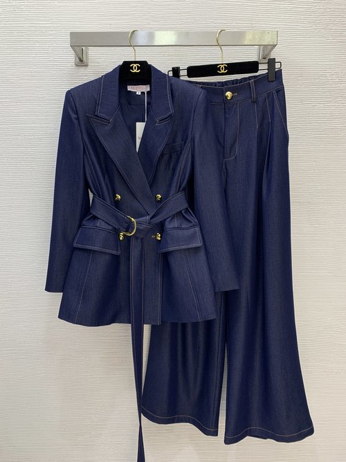 Valentino Premium Tencel Elastic Denim Suit with Belt