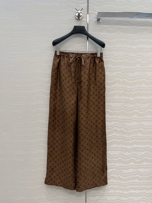 Louis Vuitton High - end Monogram Printed Silk Straight - Leg Pants