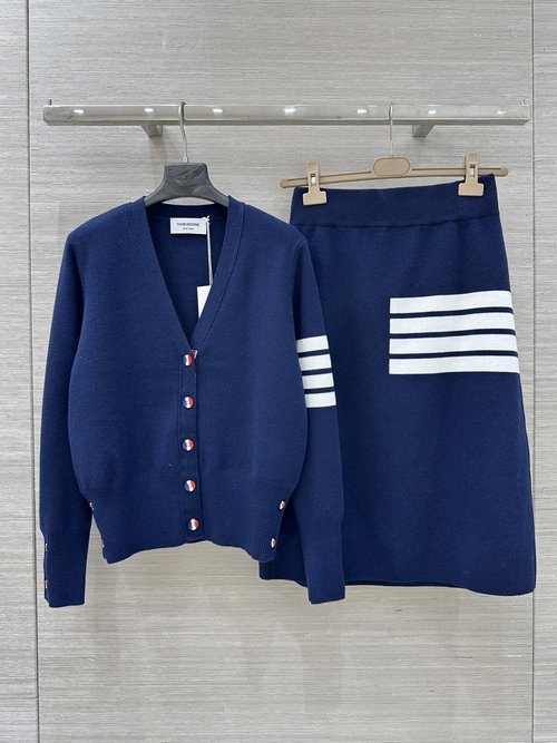 Thom Browne Exclusive Knit Cardigan and Skirt Set