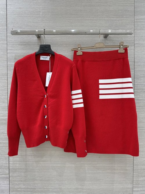 Thom Browne Exclusive Knit Cardigan and Skirt Set