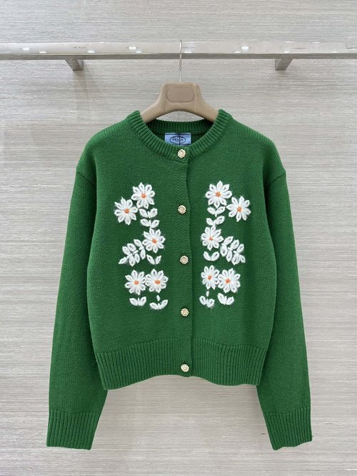 Prada Exclusive Vintage Style Embroidered Knit Cardigan