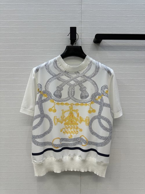 Hermes Saddle Print Knit Top, Soft and Elegant Wear